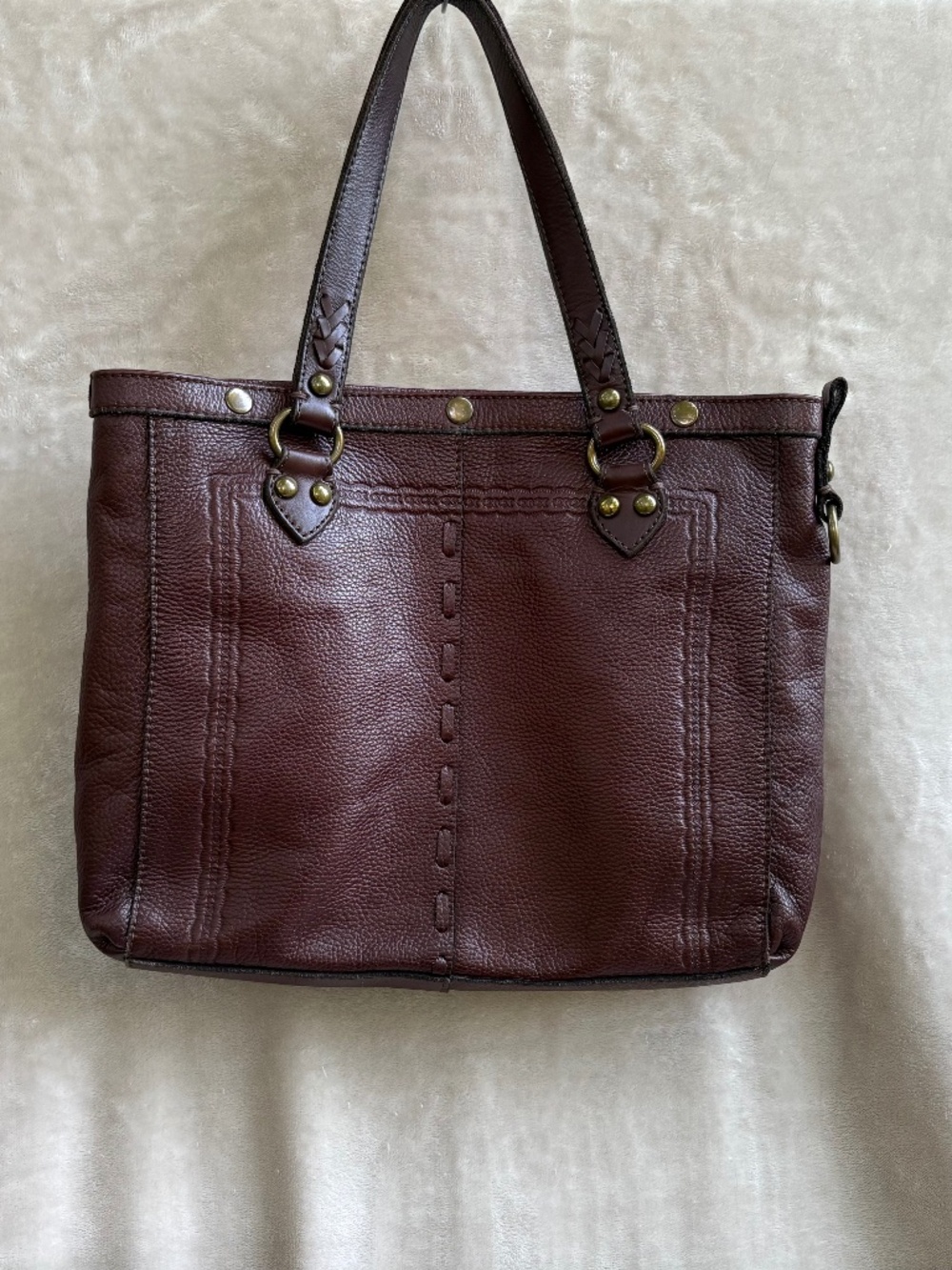 Vintage Lucky Brand Pebbled Brown Leather  Handbag Tote Satchel Bag